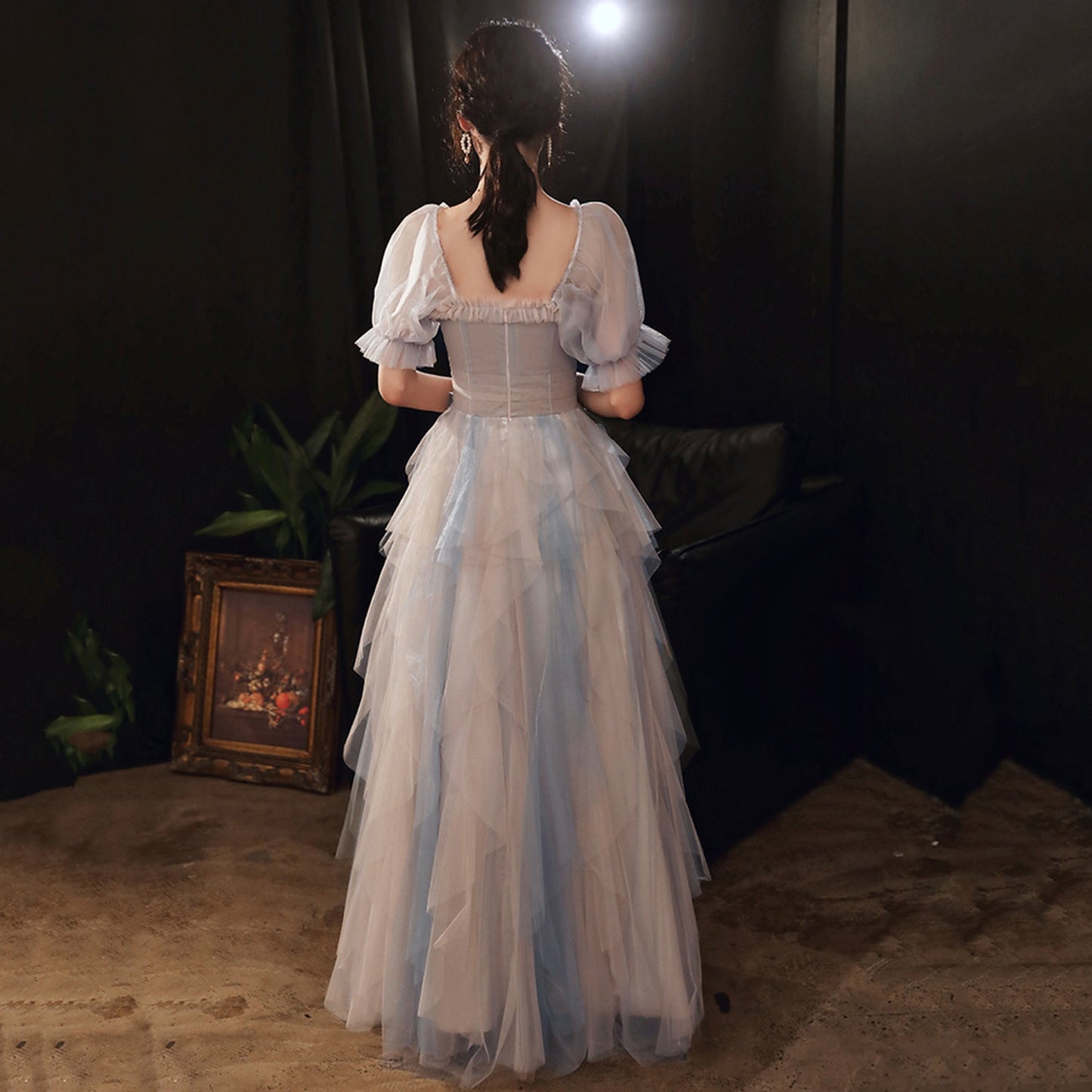 Cute tulle long prom dress A line evening dress  8997