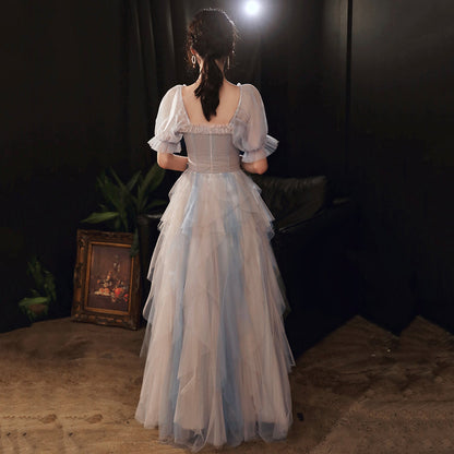 Cute tulle long prom dress A line evening dress  8997