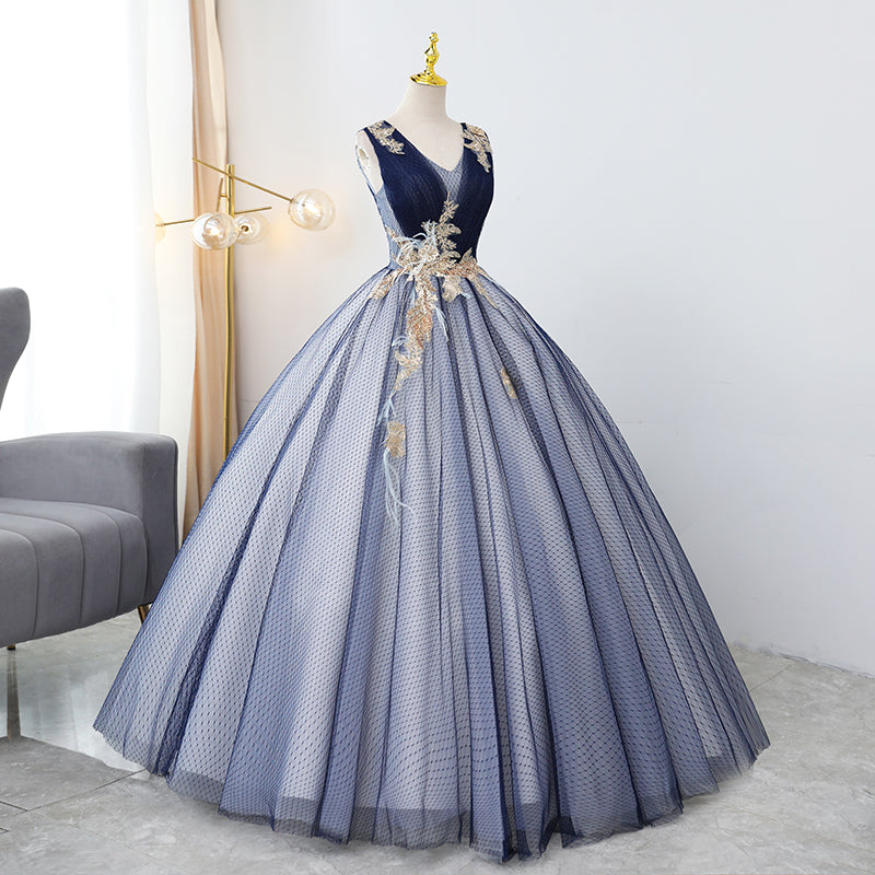 Blue v neck sequins long ball gown dress formal dress  8913