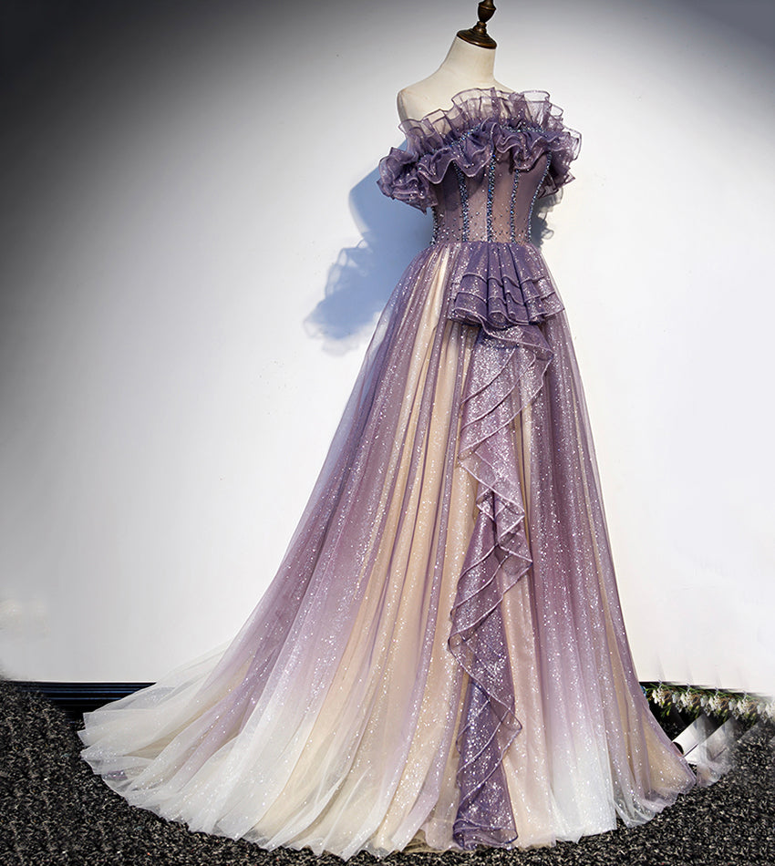 Purple tulle long ball gown dress formal dress  8544