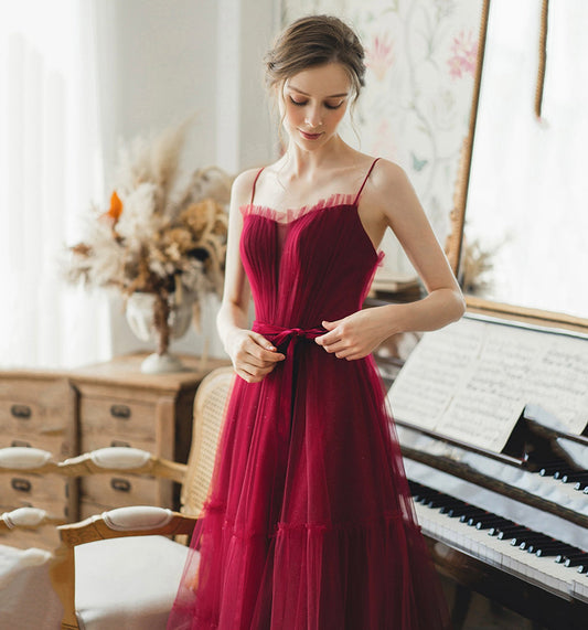 Cute tulle long A line prom dress evening gown  8947