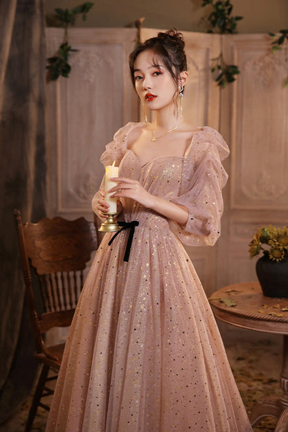Cute tulle long A line prom dress evening dress  8697