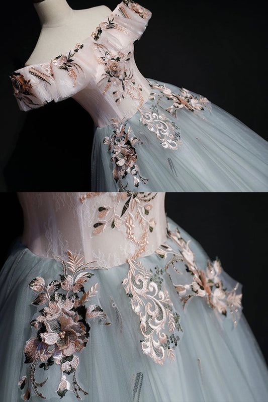 Gray tulle lace long ball gown dress formal dress  8722
