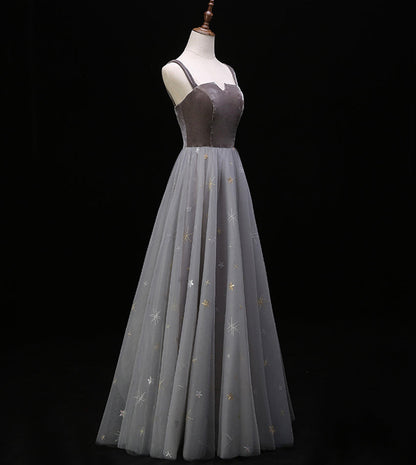Gray velvet tulle prom dress evening dress  8390