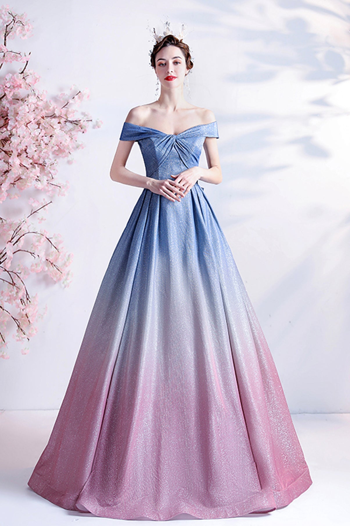 Stylish blue gradient long A line prom dress blue evening dress  8772