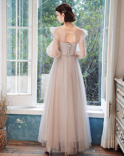 Elegant lace long A line prom dress evening dress  8413