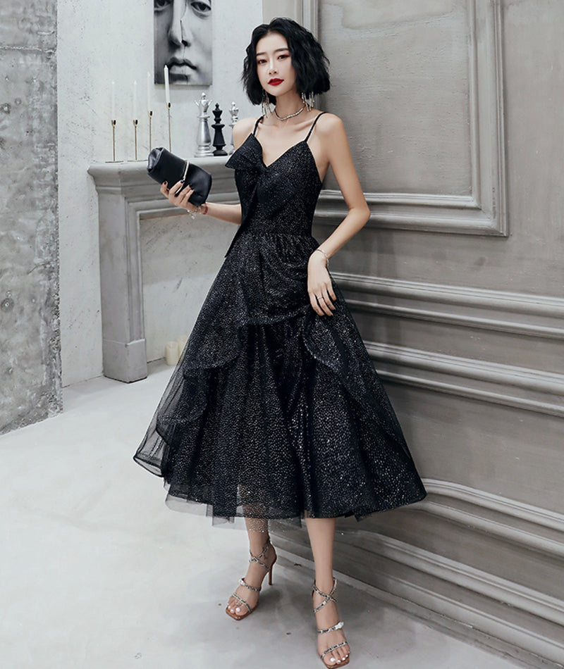 Black tulle short prom dress black evening dress  8407