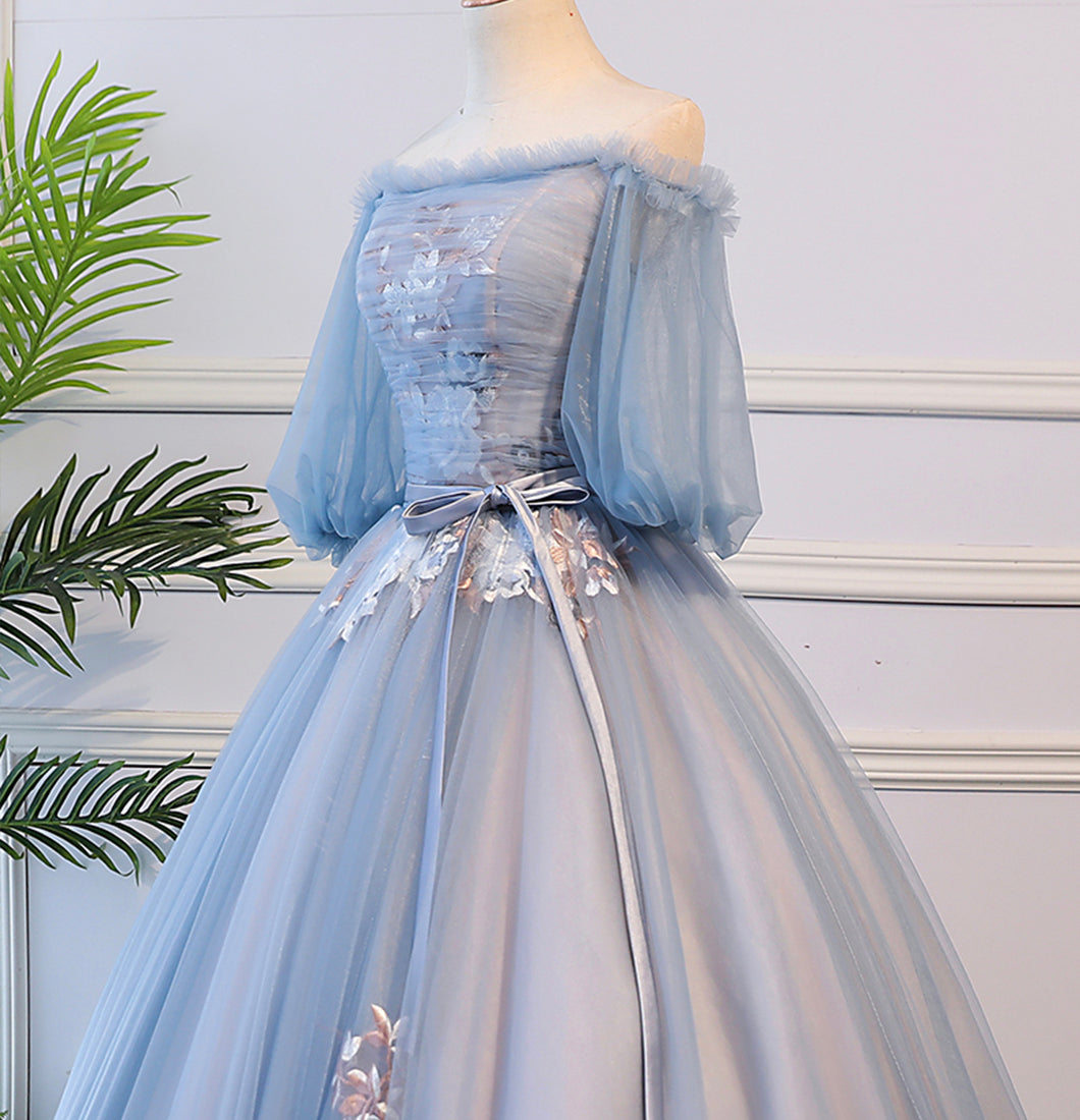 Blue tulle lace long ball gown dress formal dress  8624