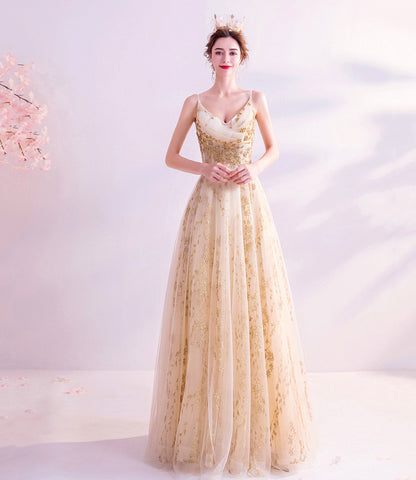Elegant tulle sequins long A line prom dress evening dress  8832