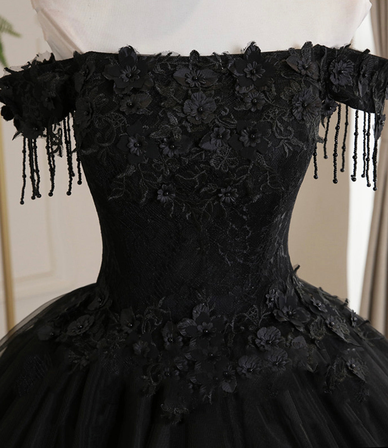 Black tulle lace long ball gown dress formal dress  8931