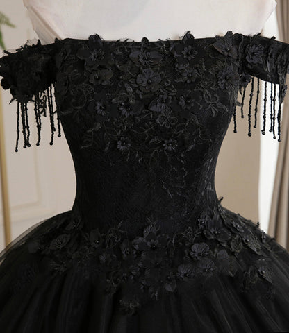Black tulle lace long ball gown dress formal dress  8931