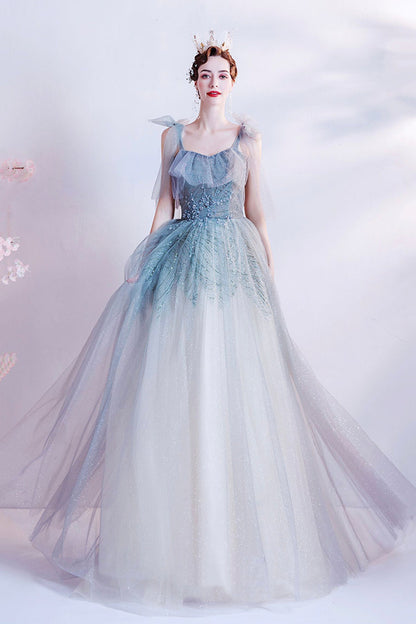 Cute tulle long A line prom dress evening dress  8703