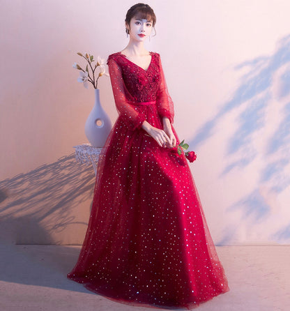 Cute tulle lace long prom dress A line evening gown  10014