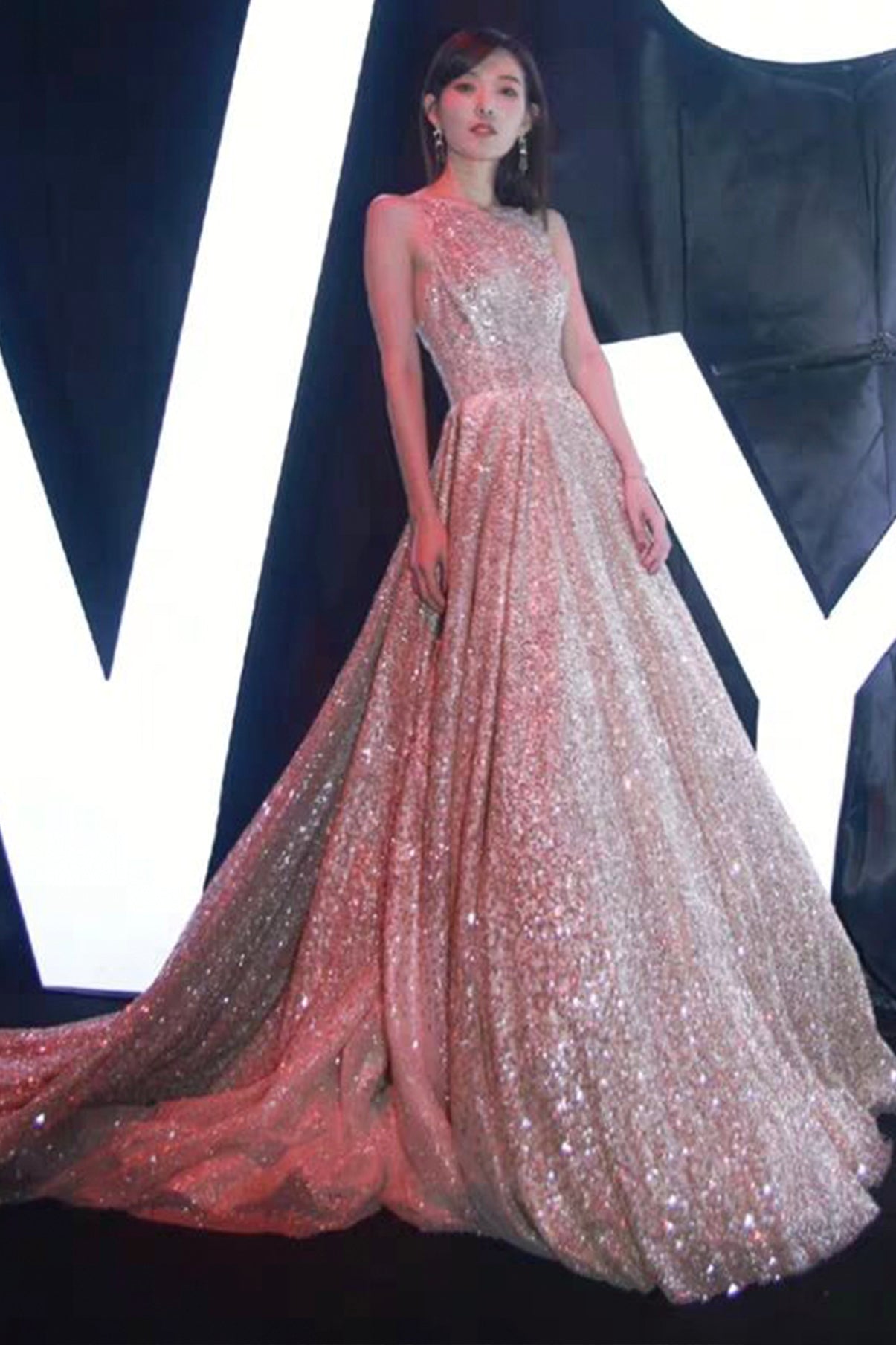 Shiny sequins long ball gown dress formal dress  8649