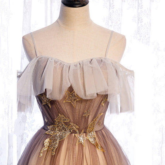 Cute tulle sequins long prom dress evening dress  8963
