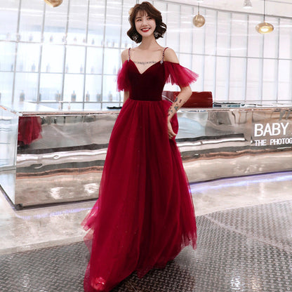 Cute velvet tulle long prom dress evening dress  8986
