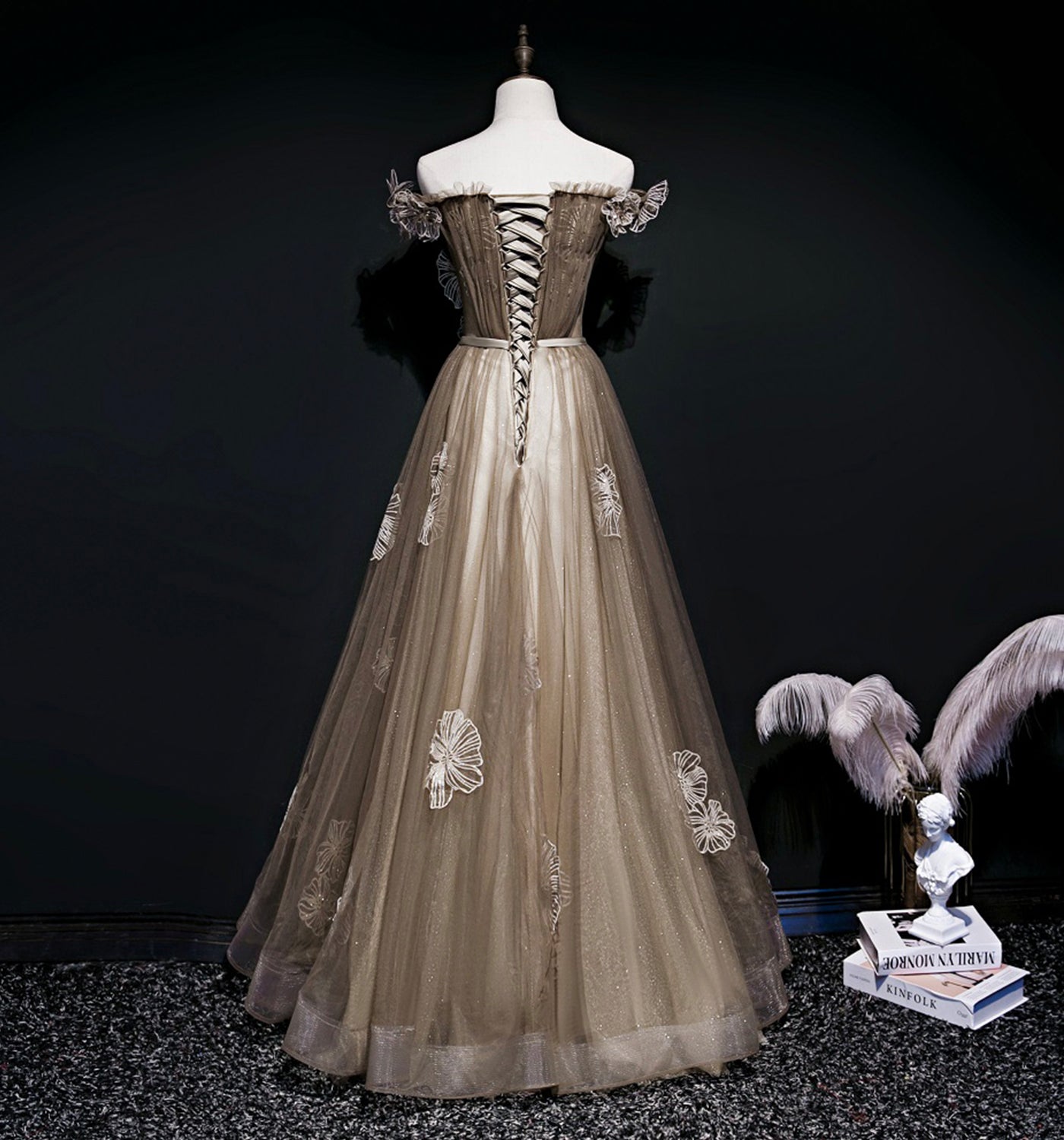 Cute tulle long A line prom dress cute evening dress  8694
