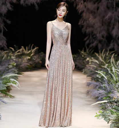 Shiny v neck sequins long prom dress evening dress  8371