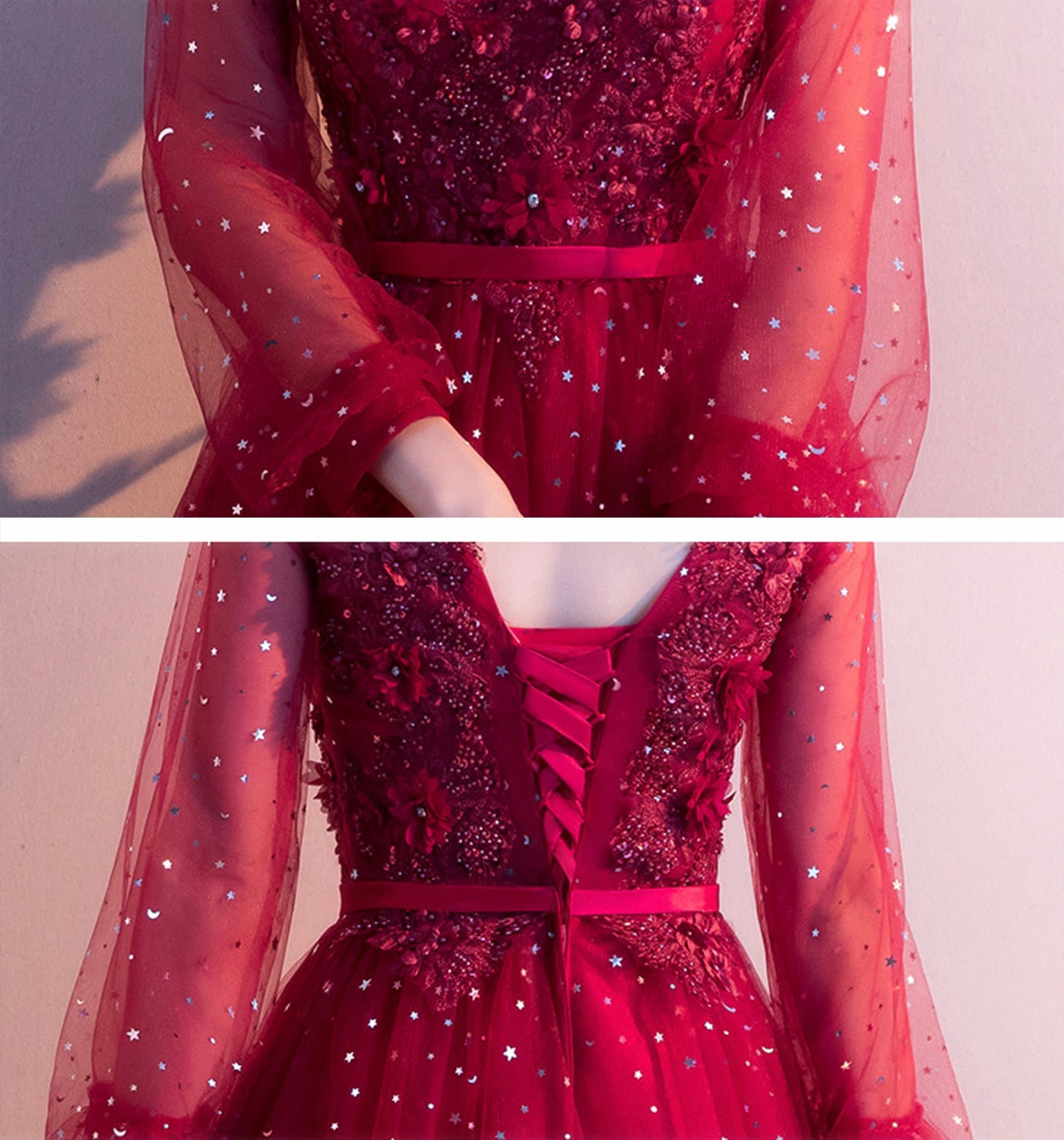 Cute tulle lace long prom dress A line evening gown  10014