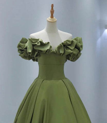 Green satin long A line prom dress evening dress  8816