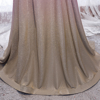 Shiny satin long prom dress pink evening dress  8623