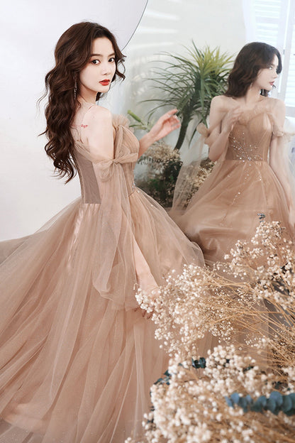 Cute tulle long A line prom dress evening dress  8667
