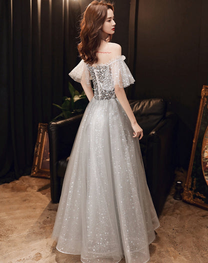 Gray sequins short prom dress evening dress  8359