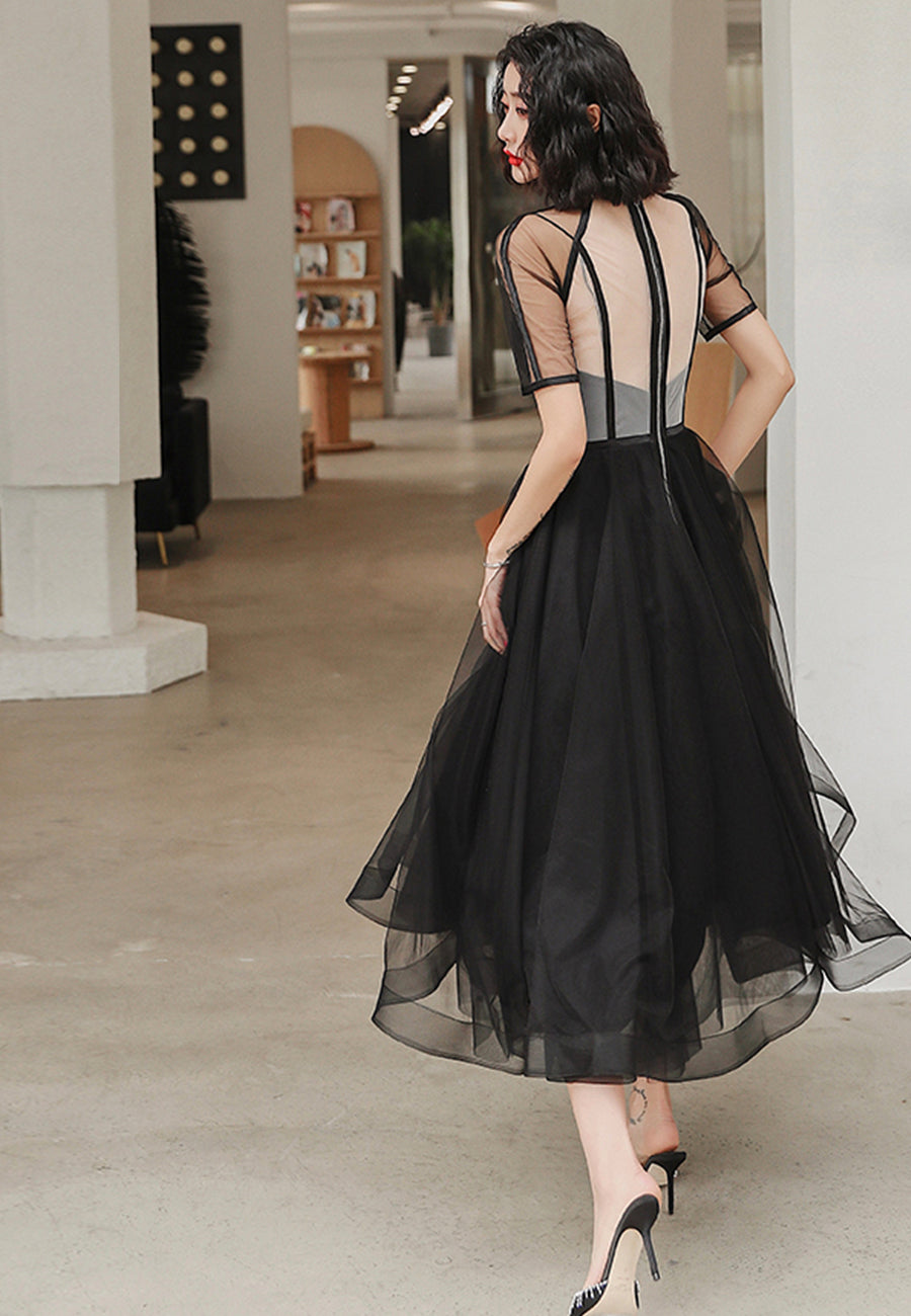 Black tulle short prom dress party dress  8309
