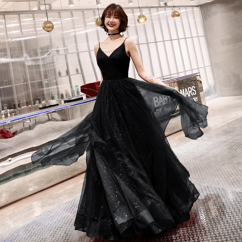 Stylish v neck tulle long prom dress, evening dress  8058