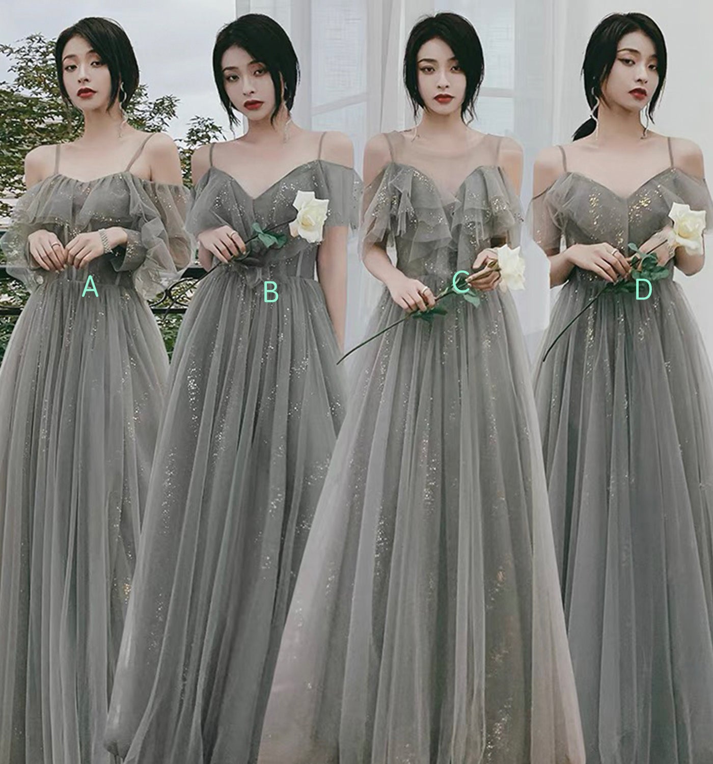 Cute tulle long A ine prom dress evening gown  10136