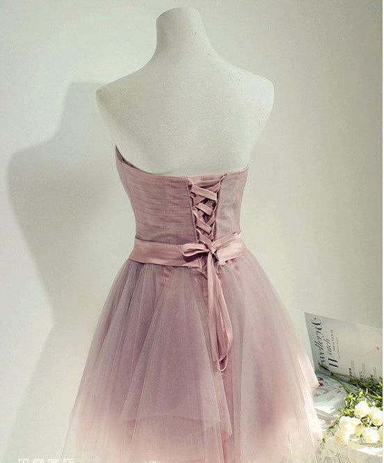 Sweetheart A-line tulle strapless short prom dress,formal dresses  7703