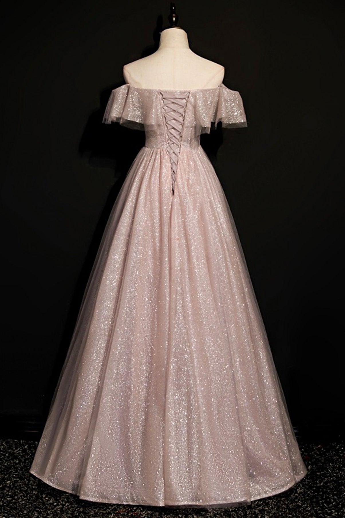 Shiny tulle sequins long A line prom dress evening dress  8700