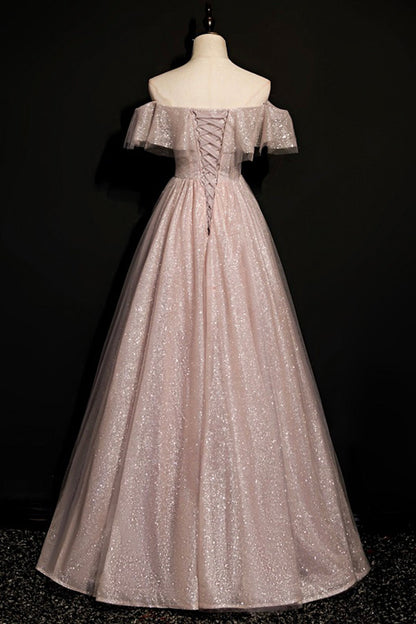 Shiny tulle sequins long A line prom dress evening dress  8700
