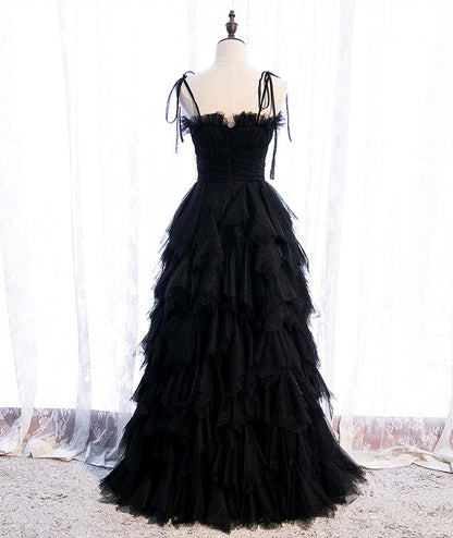 Black tulle long prom gown evening dress  8397