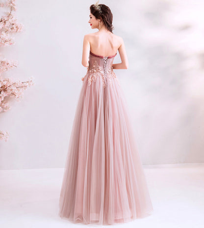 Cute tulle lace long A line prom dress evening dress  8565
