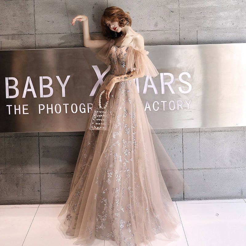 Stylish tulle sequins long prom dress, evening dress  8218