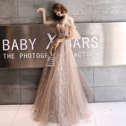 Stylish tulle sequins long prom dress, evening dress  8218