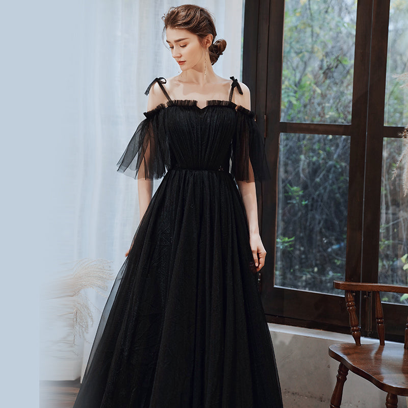 Black tulle long prom dress formal dress  8367
