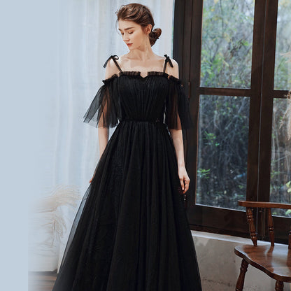 Black tulle long prom dress formal dress  8367