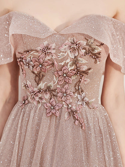 Shiny sequins prom dress pink evening dress  8235