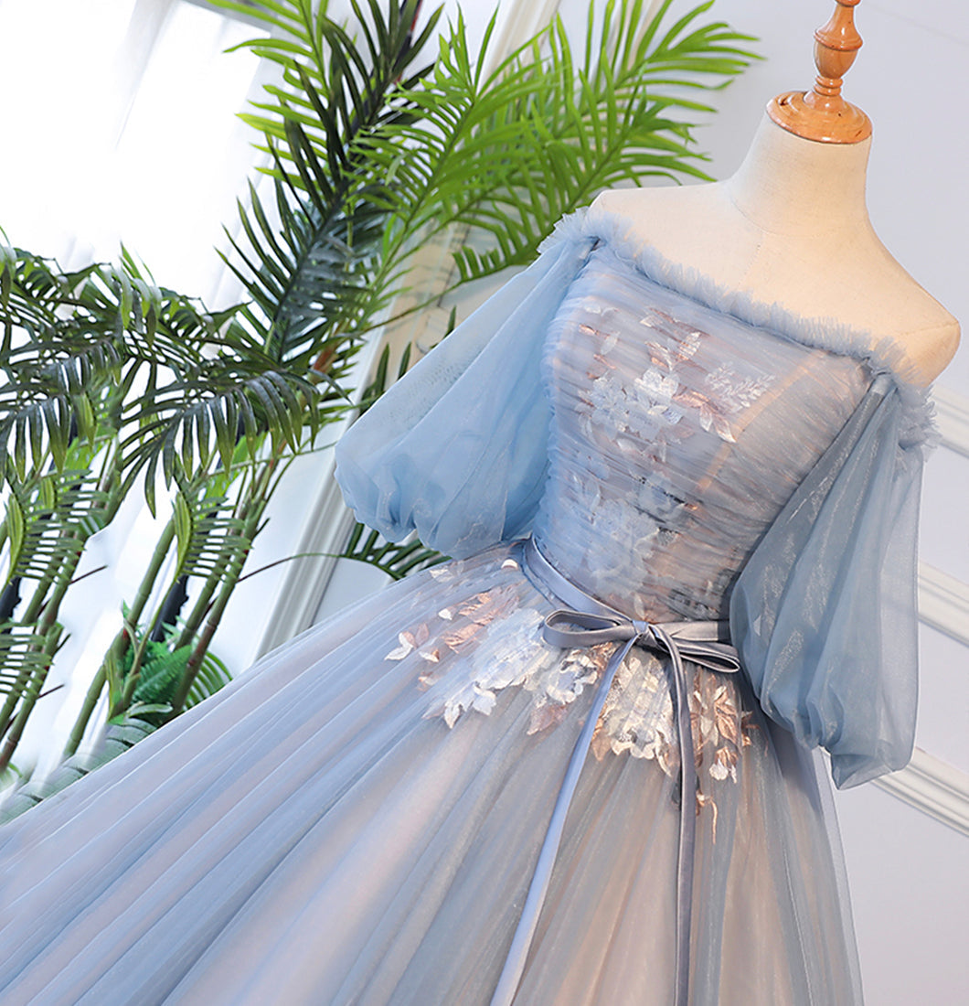 Blue tulle lace long ball gown dress formal dress  8624