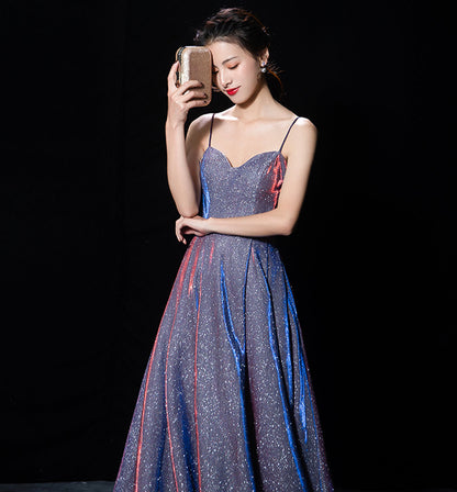 Shiny satin long A line prom dress simple evening dress 8588