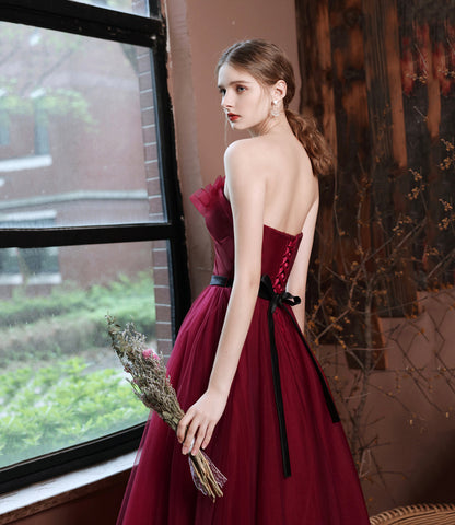 Burgundy off shoulder long A line prom dress evening dress  8797