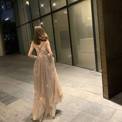 Shiny tulle sequins long prom dress evening dress  8312