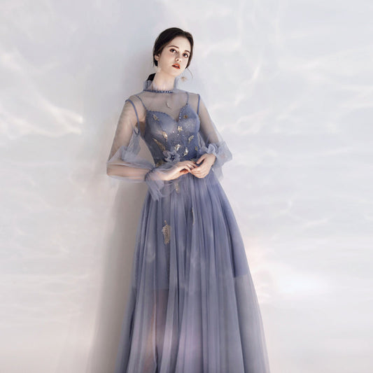 Cute tulle long sleeve prom dress  8164
