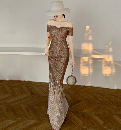 Mermaid sequins long prom dress evening dress  8521