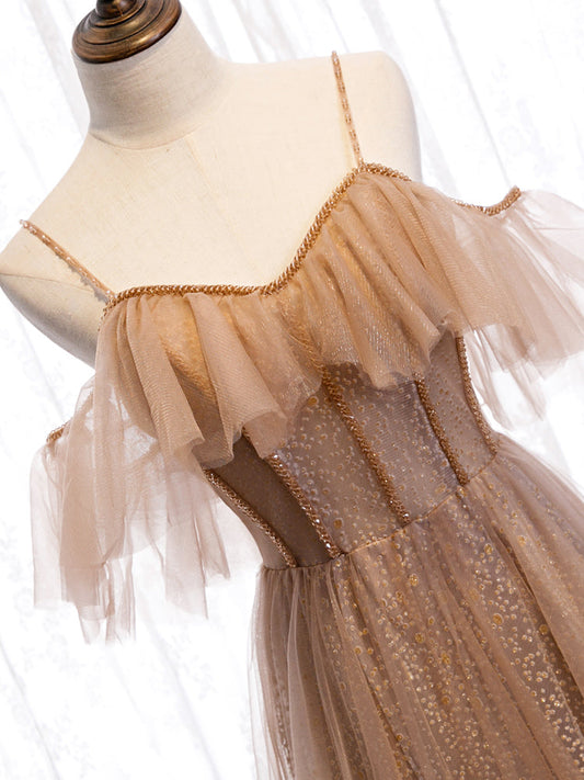 Cute sweet neck tulle long prom dress  8173