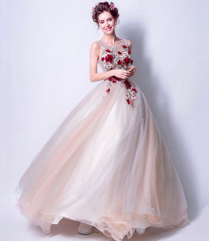 Elegant tulle applique long A line prom dress evening dress  8802