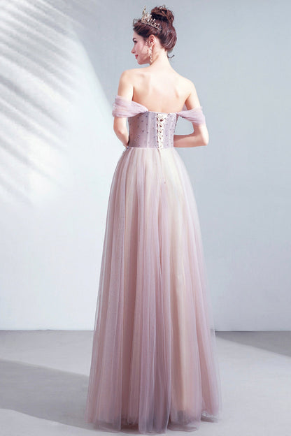 Cute tulle applique long A line prom dress evening dress  8730