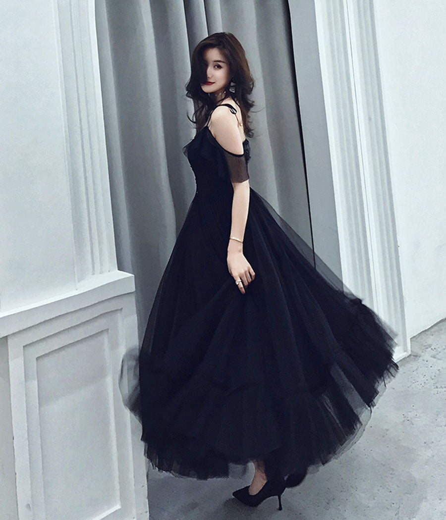 Black tulle tea length prom dress  8356